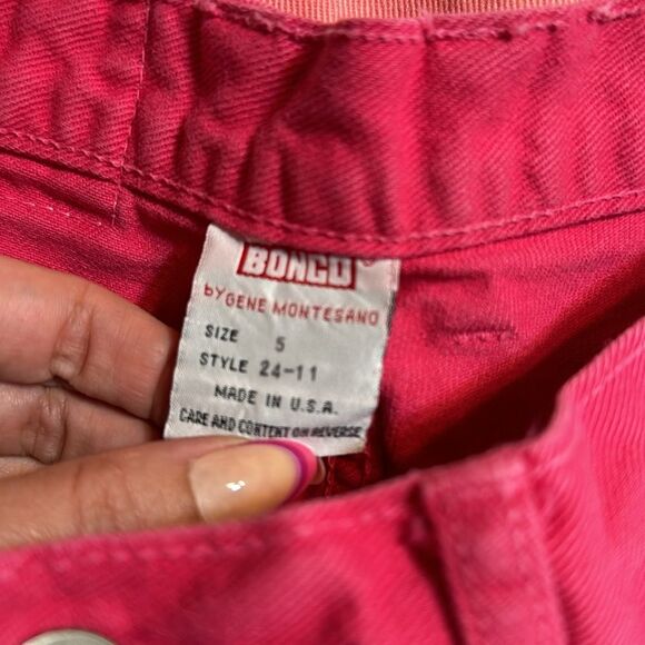 Vintage bongo button fly pink denim jean shorts  big logo on back size 5 - Picture 11 of 12